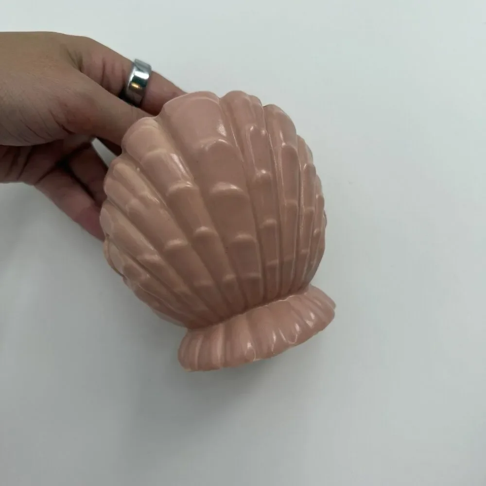 Abingdon Pottery Seashell Clamshell Pink Candle Holder USA Decor